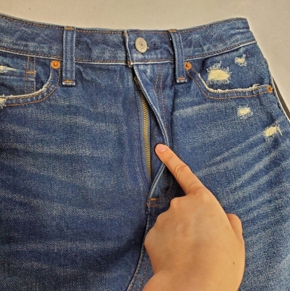 A&F Blue Side Stripe Distressed Denim Mini Skirt - Picture 4 of 9